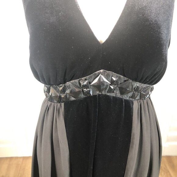 New Signature by Robbie Bee Cocktail Dress 8 Black Halter Velvet Satin Chiffon - Picture 5 of 12